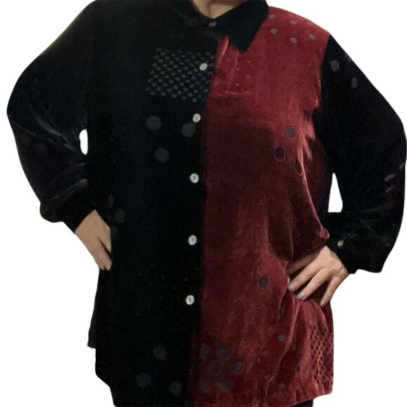 Koos Of Course Vintage Velour Silk Blended Button Down Blouse Top Size 2X - Picture 1 of 9